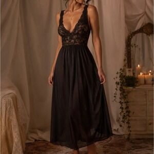 Shadowline Large Nightgown Maxi Sleep Slip Dress Lace Satin 70s Vtg 31737